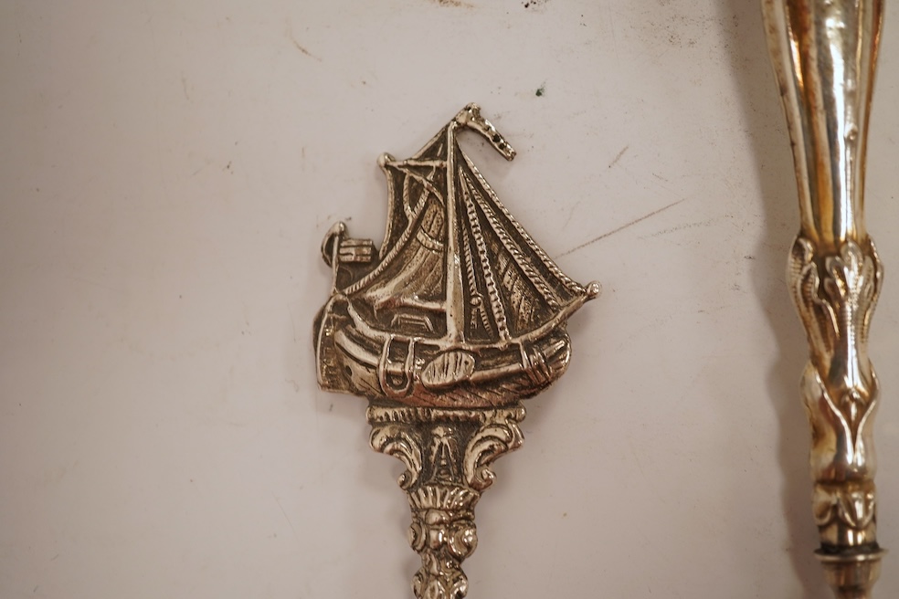 A small quantity of assorted mainly 19th century and later small flatware including teaspoons, coffee spoons and condiment spoons, various dates and makers, a Dutch? white metal spoon and a Victorian silver christening t
